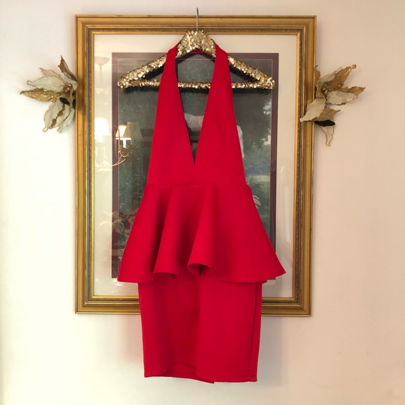 Scuba neoprene peplum plunge dress L - Picture 1 of 4